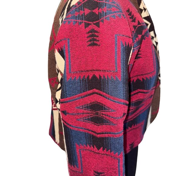 Vintage Southwestern Santa Fe Print Knit Open Short Jacket Cardigan S Cowgirl - Picture 10 of 10